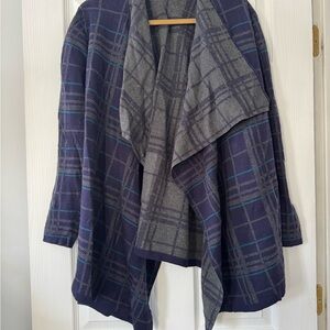 Chaus Blue and Gray Plaid Open Cardigan